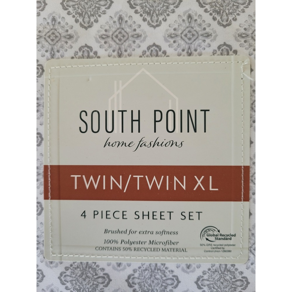 South Point Home Fashions Twin Twin XL 4 Piece Sheet Set Grey Medallion #4 - Picture 2 of 4